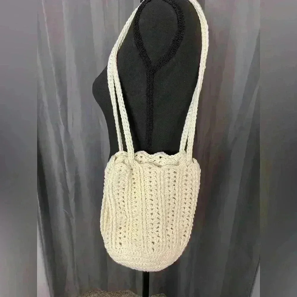 Beige Hand Crocheted Shoulder Bag